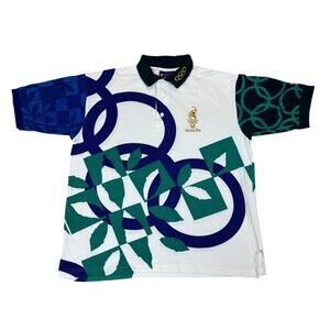 Vintage 1996 Atlanta Olympics Polo Shirt Hanes Medium AOP